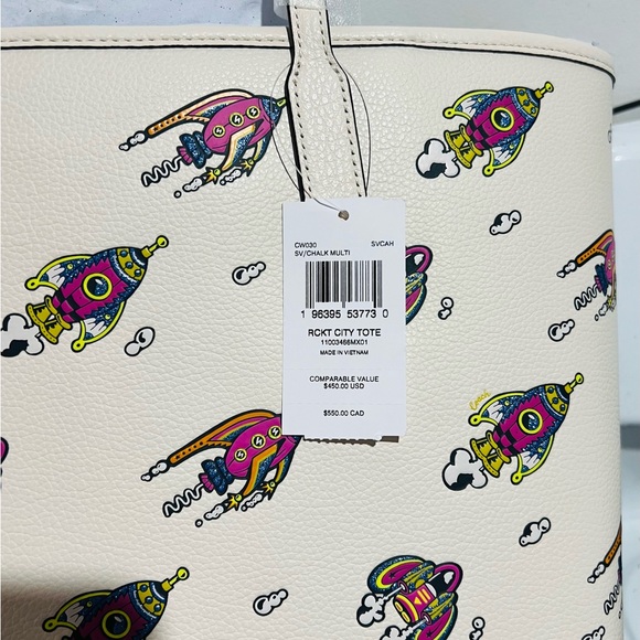 NWT COACH Cosmic Coach City Tote Bag w Rocket Print DBL Face Leather CW030 - Picture 6 of 10